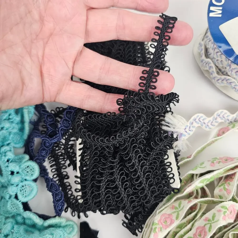 Lot vintage lace, beaded trim, rhinestone ribbon more